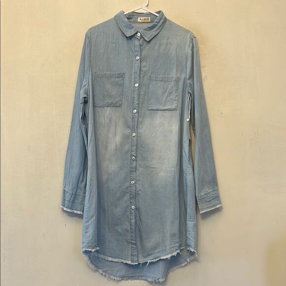 She & Sho Light Blue Denim Button front Shirt Dress Size L New - Picture 1 of 11